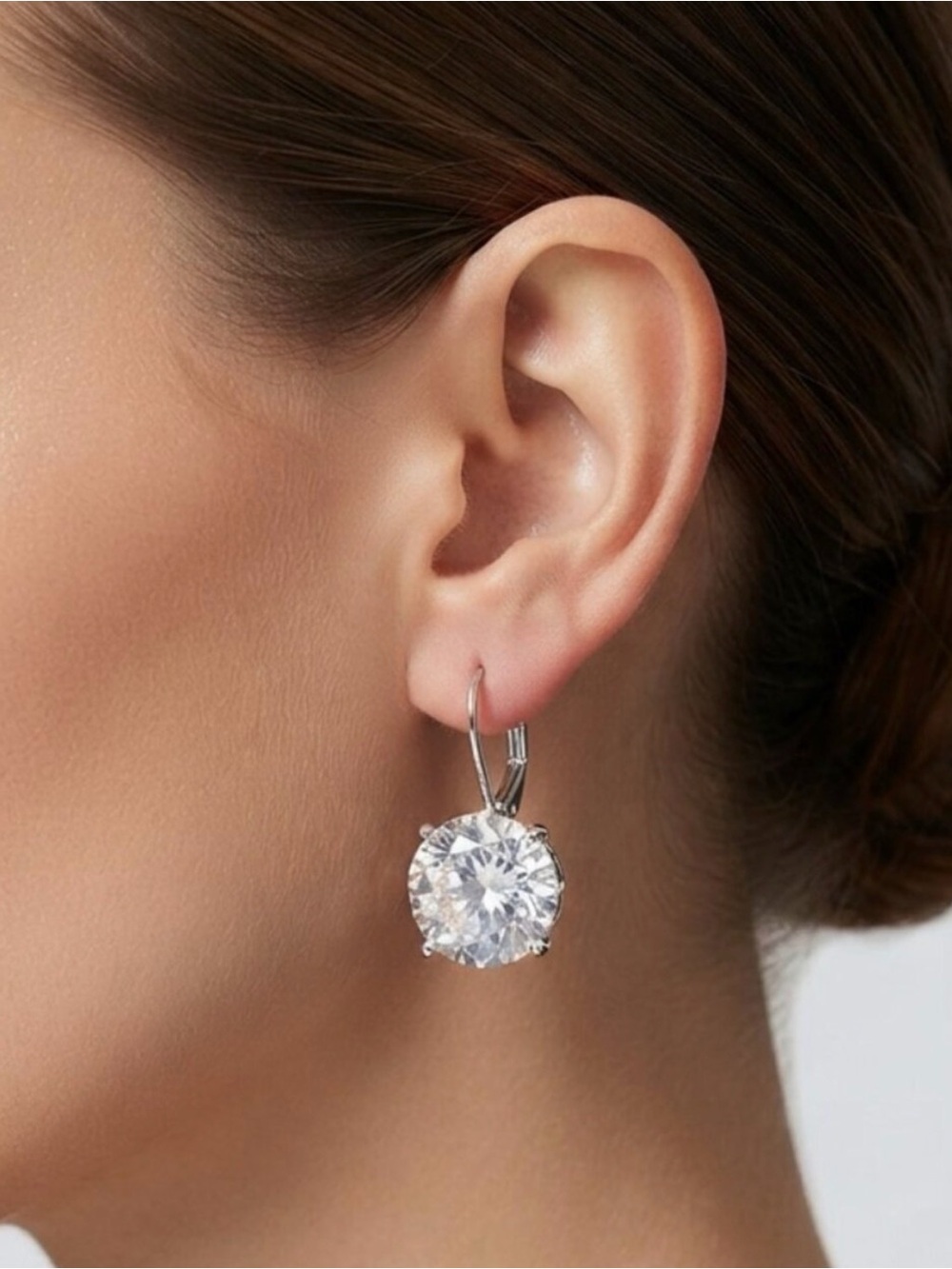 Classic Silver-Tone Round CZ Drop Earrings - Clear